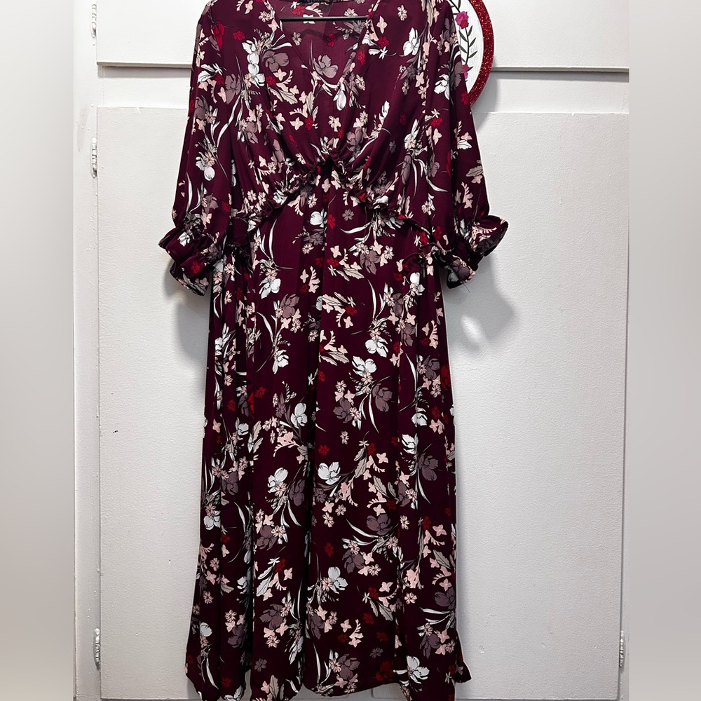 BloomChic Burgundy Floral Long Sleeve Dress